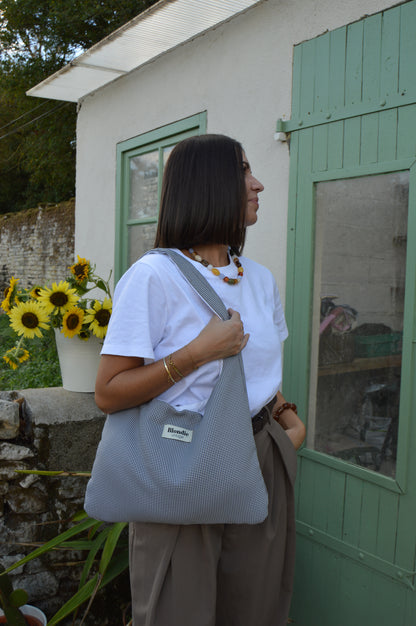 sac boho pied de poule noir fabriquée à partir de tissus vintage à la main 