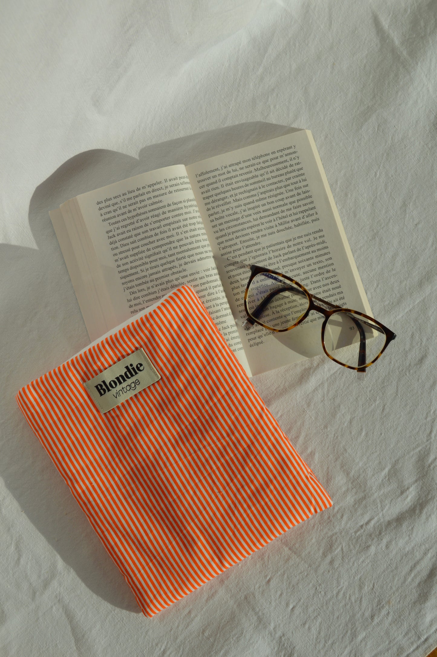 Housse de livre raye orange fabriqué à partir de tissu  vintage mode durable mode responsable fabriqué à la main