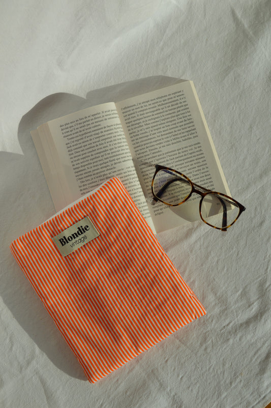 Housse de livre raye orange fabriqué à partir de tissu  vintage mode durable mode responsable fabriqué à la main