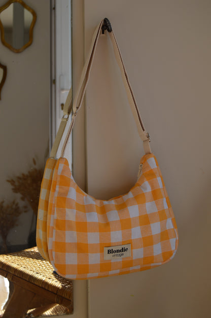 Sac crossbody vichy peche fabriqué à partir de tissus vintage mode durable mode responsable fabriqué à la main 