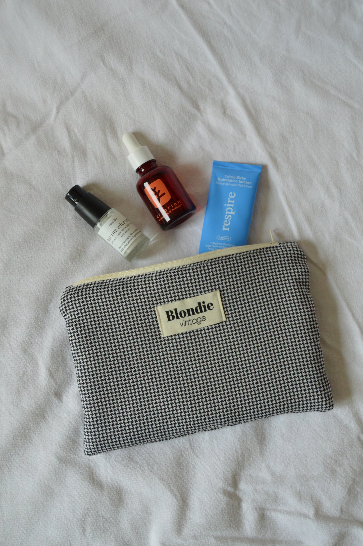 Pochette pied de poule noir fabriqué à partir de tissus vintage mode durable mode responsable fabriqué à la main 