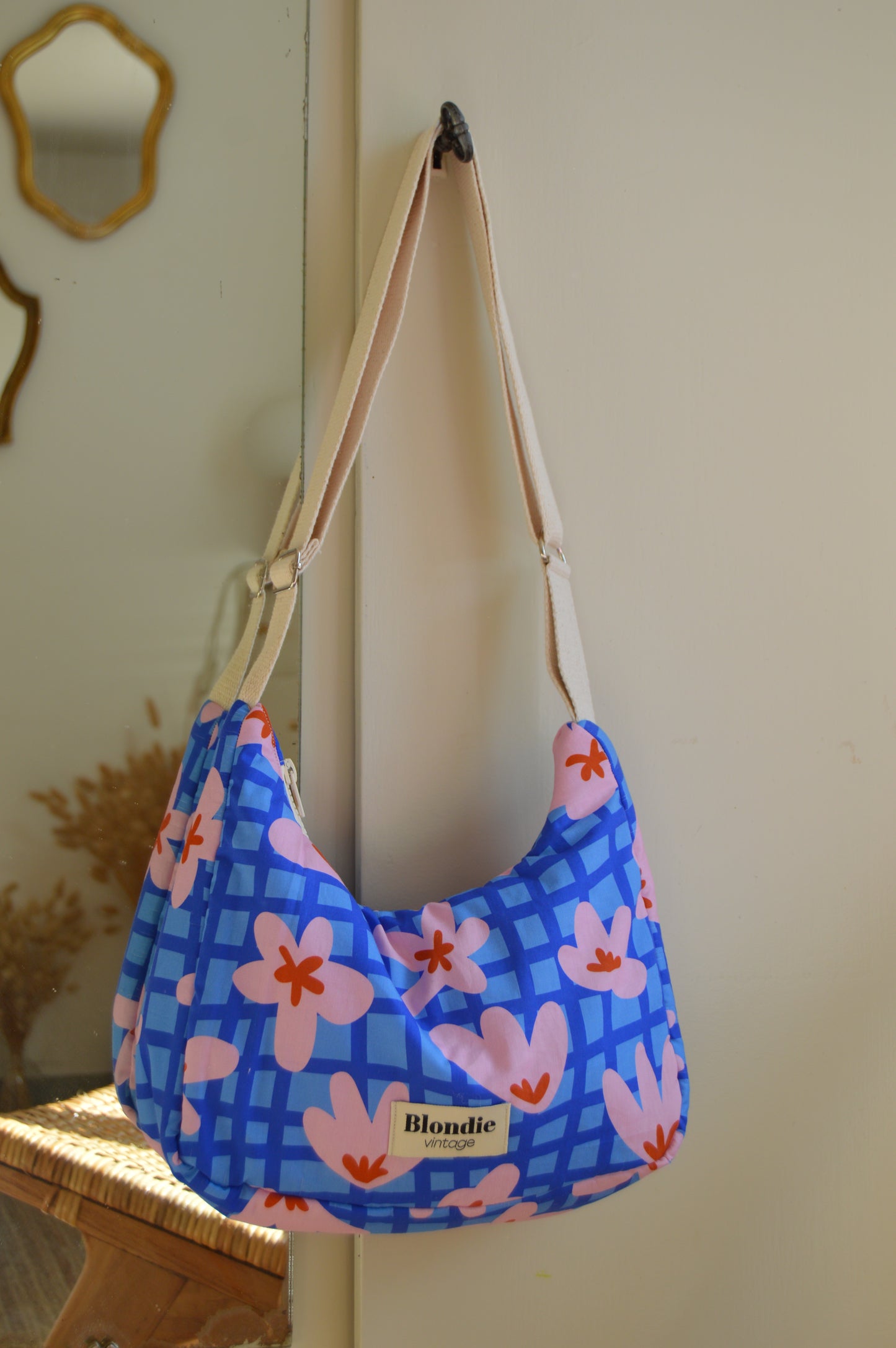 Sac crossbody fleurs abstraite et carreaux