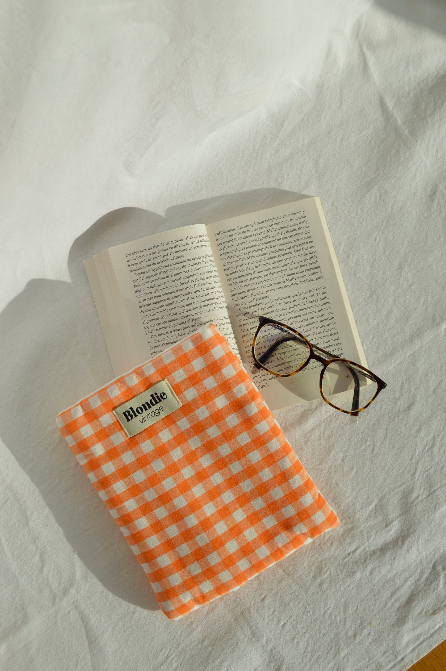 Housse de livre Vichy orange fabriqué à partir de tissu  vintage mode durable mode responsable fabriqué à la main