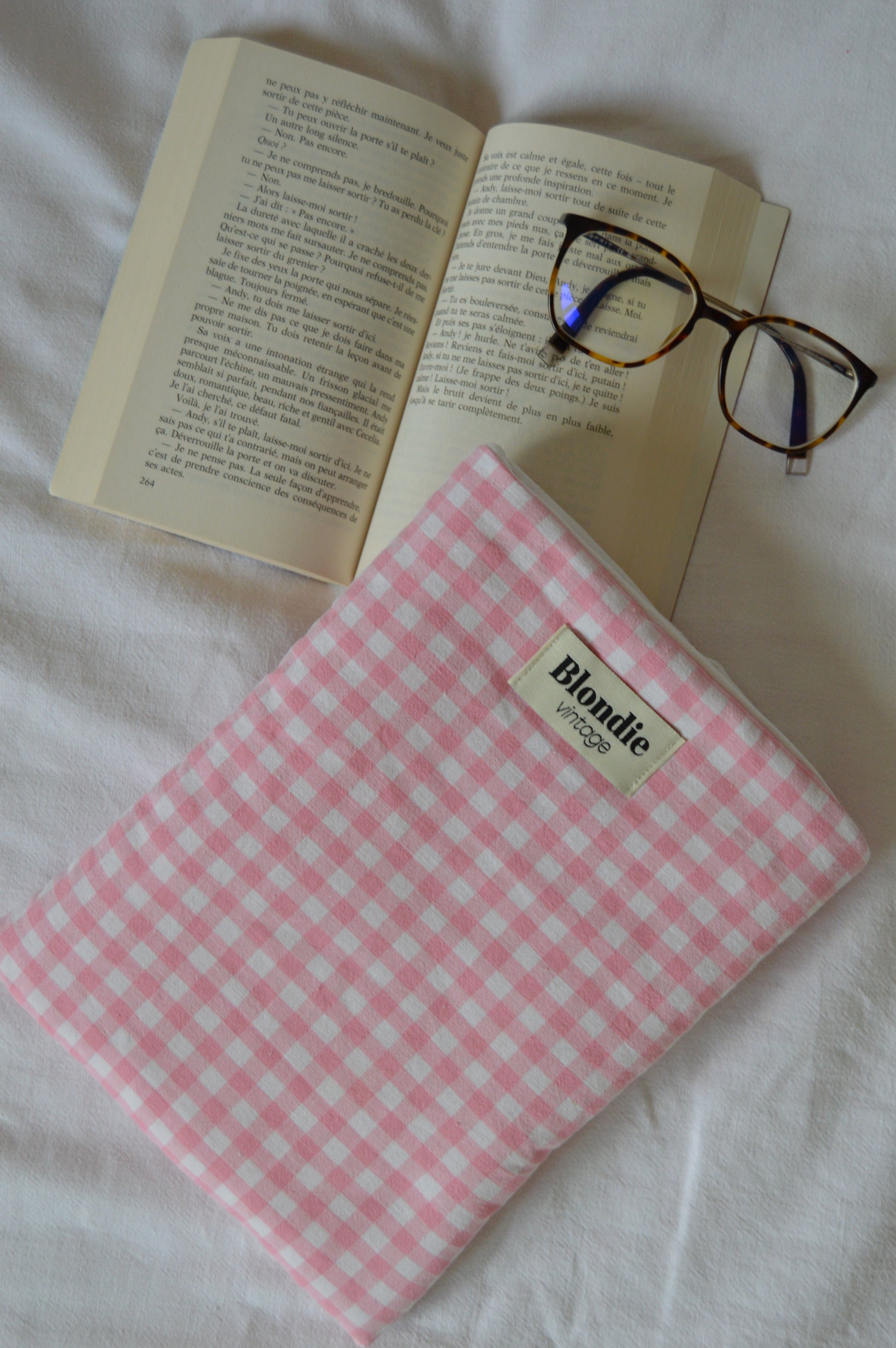 Housse de livre vichy rose fabriqué à partir de tissus vintage mode durable mode responsable fabriqué à la main 