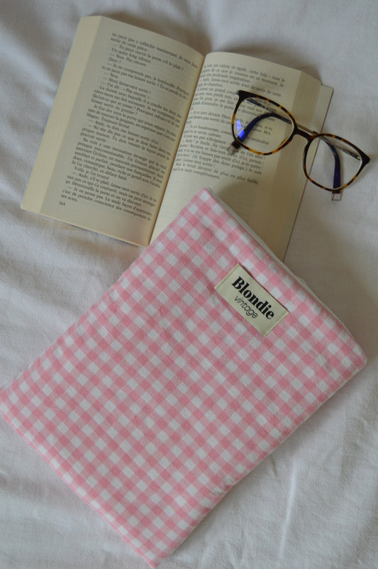 Housse de livre vichy rose fabriqué à partir de tissus vintage mode durable mode responsable fabriqué à la main 