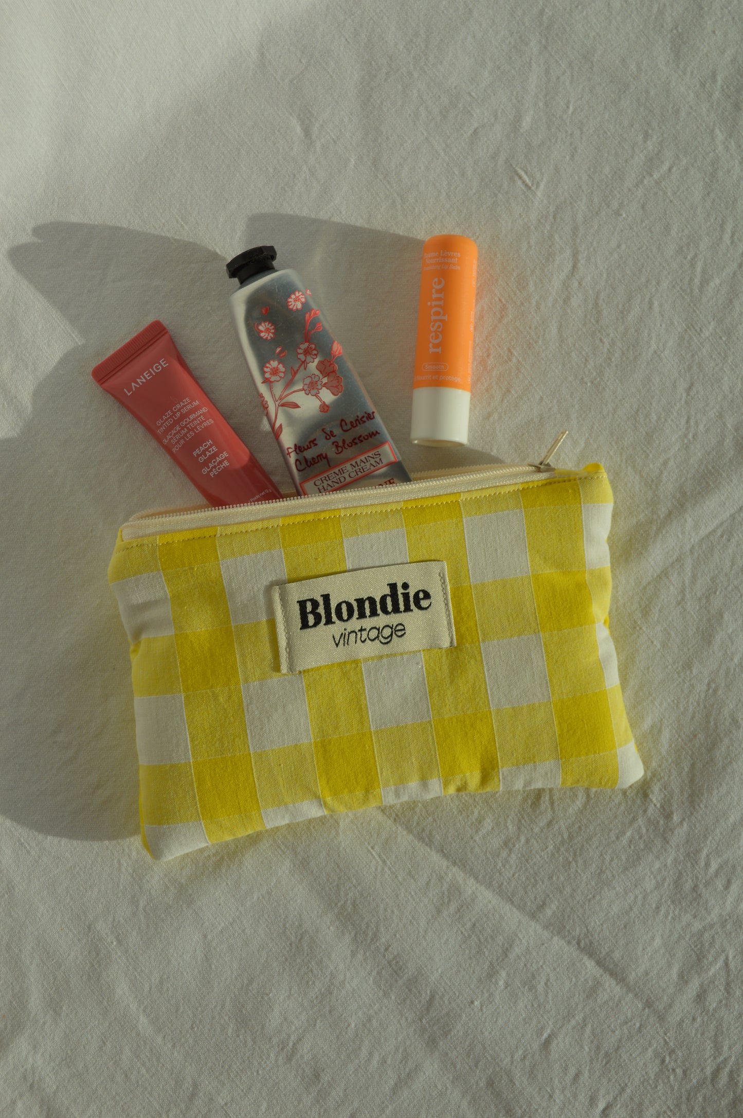 Mini Pochette Vichy jaune fabriqué à partir de tissus vintage mode durable mode responsable fabriqué à la main 