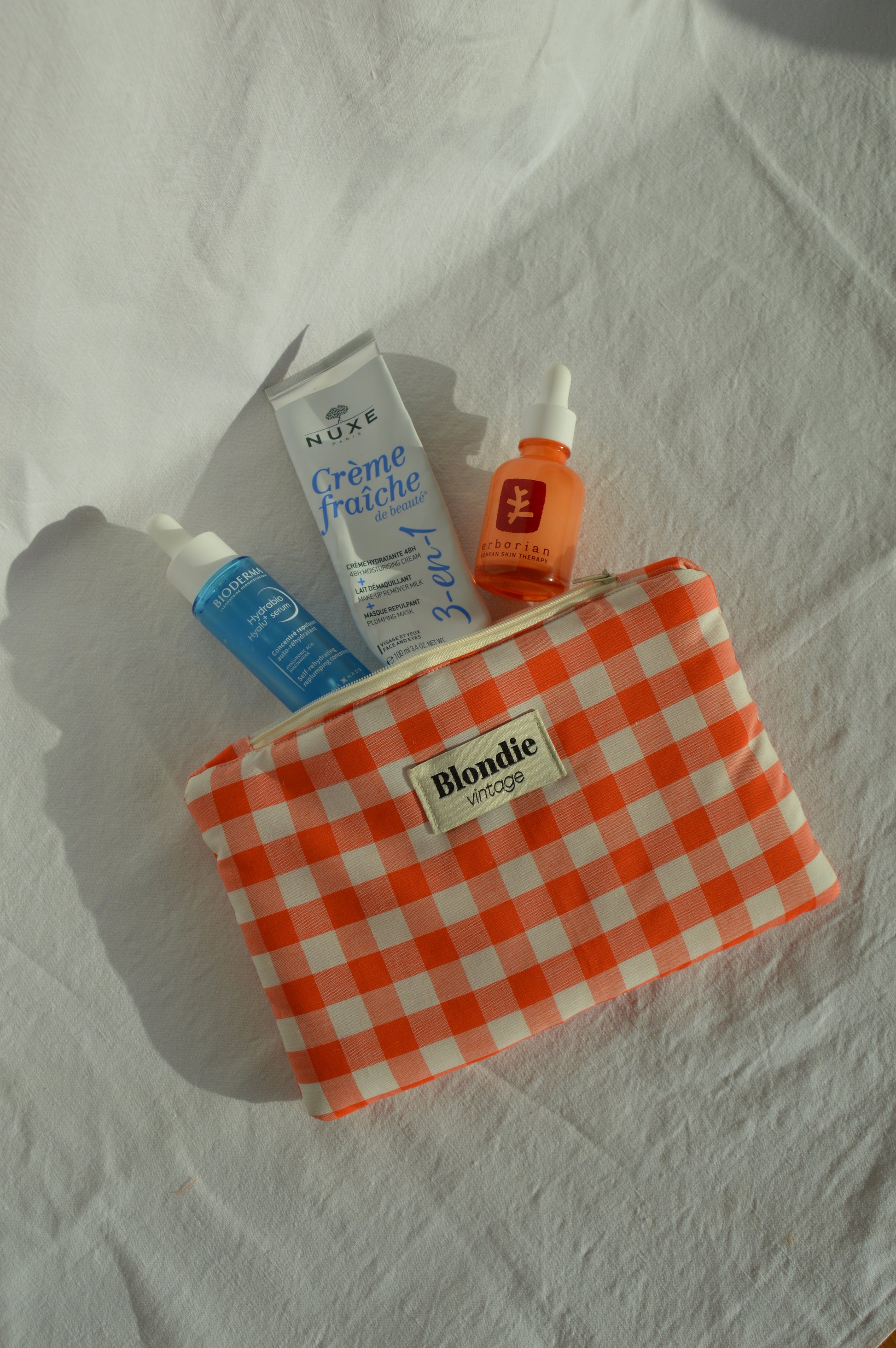 Pochette vichy orange fabriqué à partir de tissus vintage mode durable mode responsable fabriqué à la main 