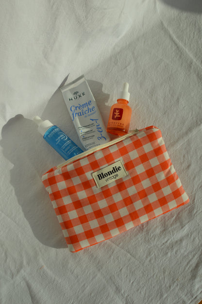 Pochette vichy orange fabriqué à partir de tissus vintage mode durable mode responsable fabriqué à la main 