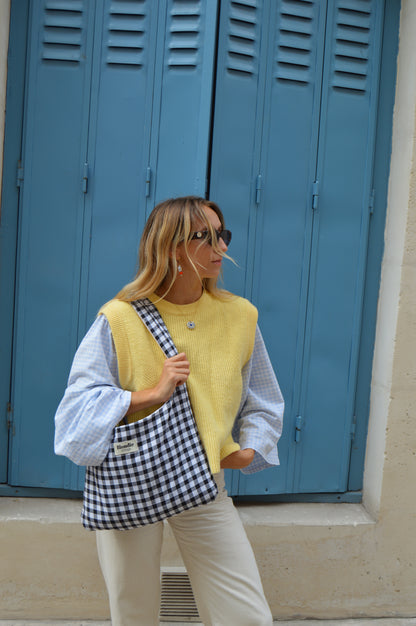 Sac boho vichy noir fabriqué à partir de taie de traversin vintage mode durable mode responsable fabriqué à la main 