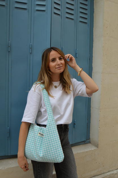 Sac Boho motif vichy turquoise