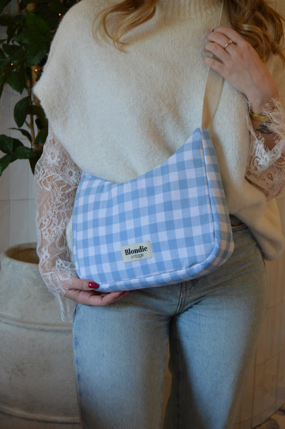 Sac crossbody vichy bleu fabriqué à partir de tissus vintage mode durable mode responsable fabriqué à la main 