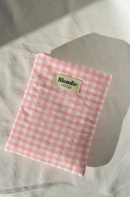 Housse de livre vichy rose fabriqué à partir de tissus vintage mode durable mode responsable fabriqué à la main 