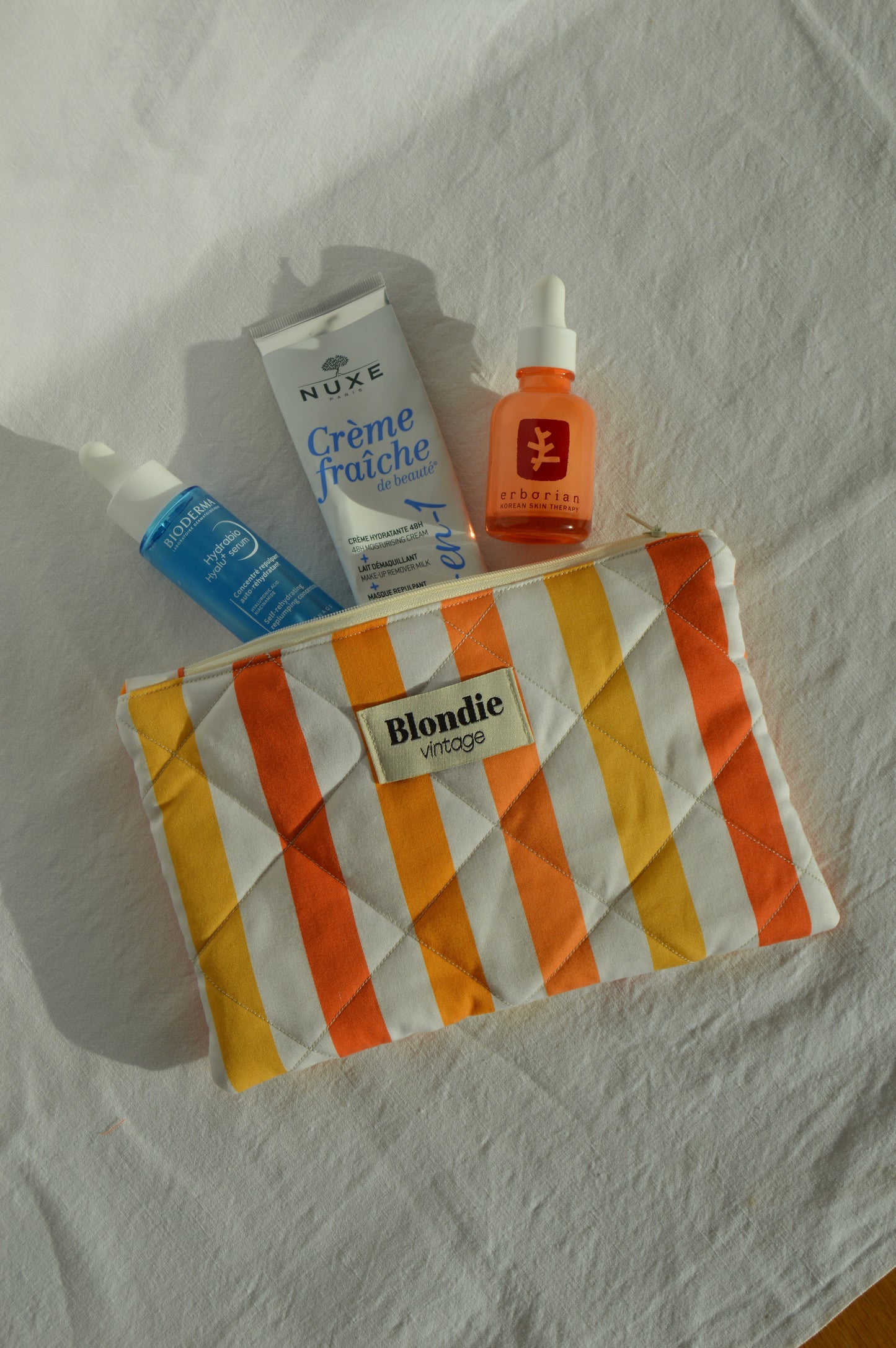 Pochette rayé orange fabriqué à partir de tissus vintage mode durable mode responsable fabriqué à la main 