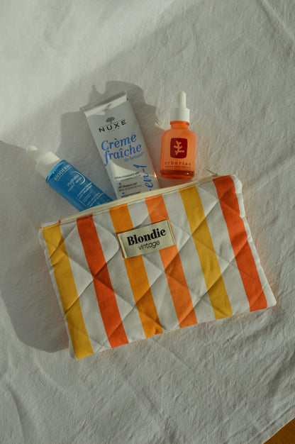 Pochette rayé orange fabriqué à partir de tissus vintage mode durable mode responsable fabriqué à la main 