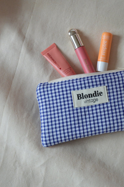 Mini Pochette vichy bleu fabriqué à partir de tissus vintage mode durable mode responsable fabriqué à la main 