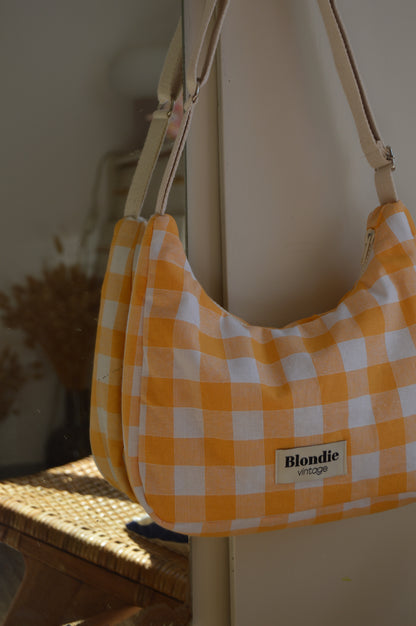 Sac crossbody vichy pêche fabriqué à partir de tissus vintage mode durable mode responsable fabriqué à la main 