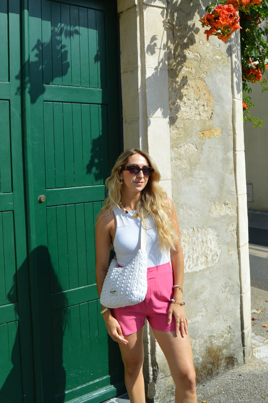 Sac crossbody en crochet fabriqué à partir de tissus vintage mode durable mode responsable fabriqué à la main 