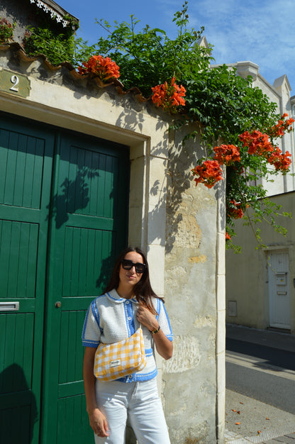 Sac crossbody vichy pêche fabriqué à partir de tissus vintage mode durable mode responsable fabriqué à la main 