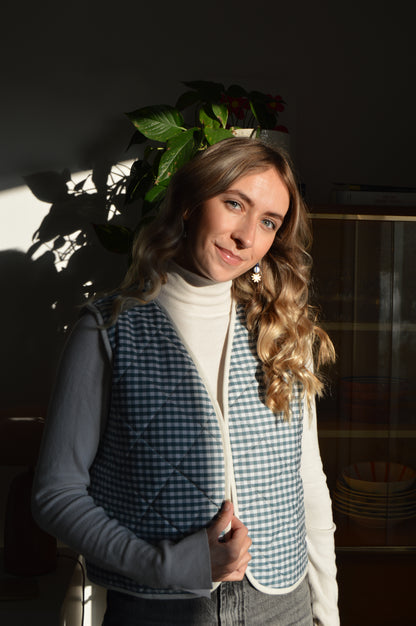 Gilet sans manches vichy vert