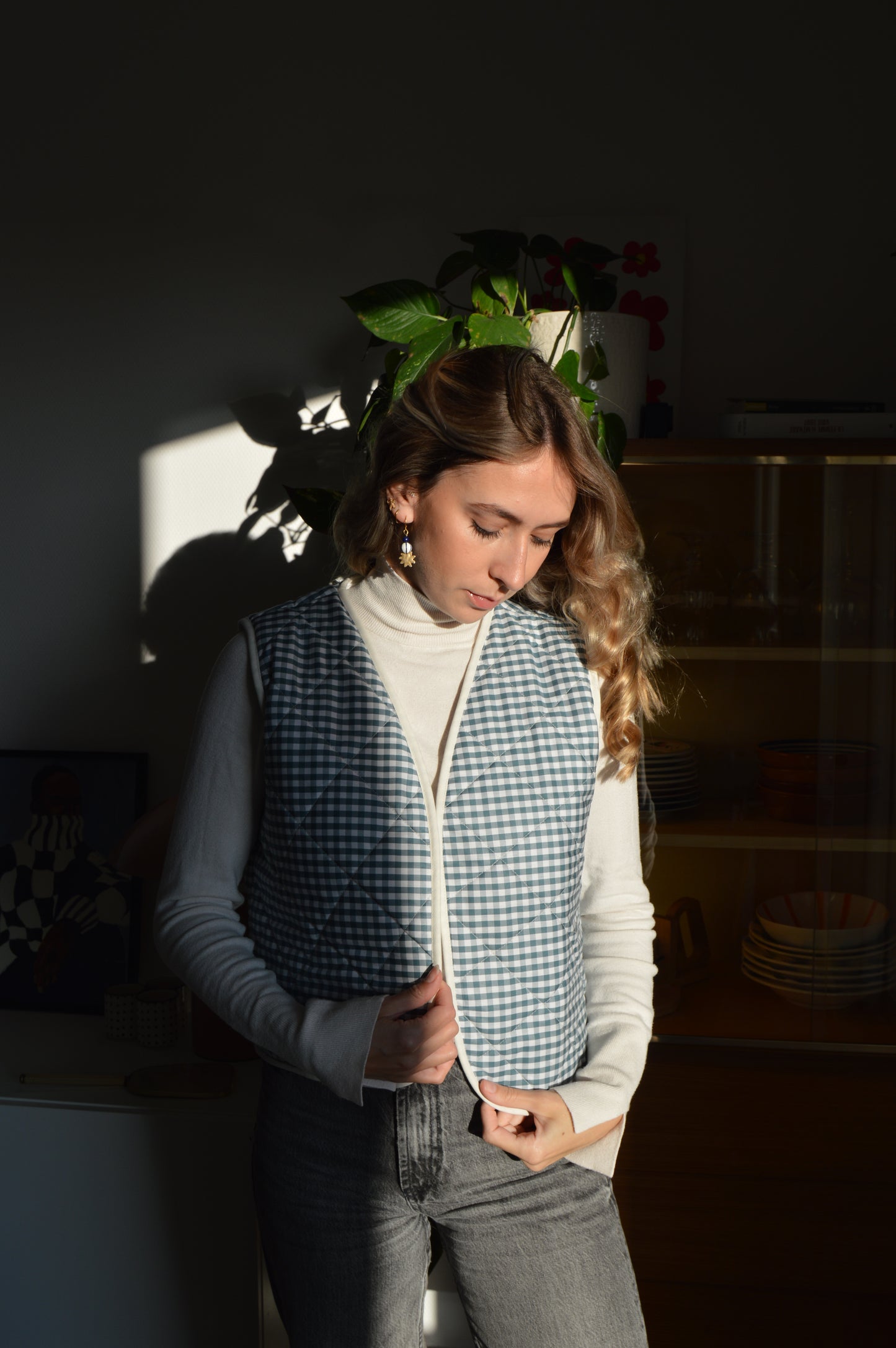 Gilet sans manches vichy vert