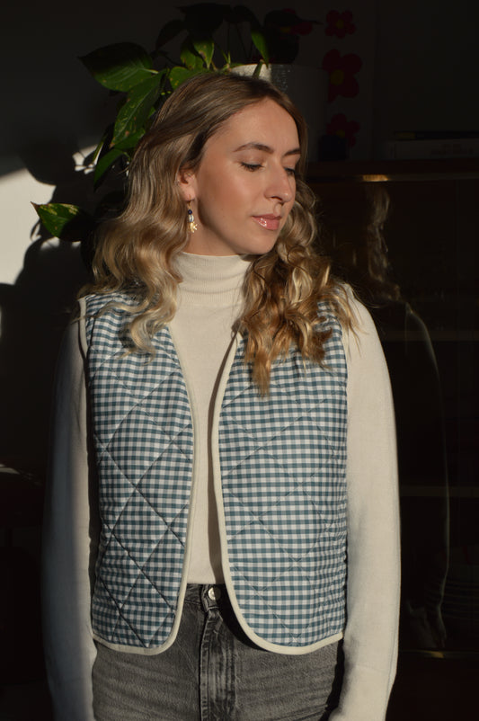 Gilet sans manches vichy vert