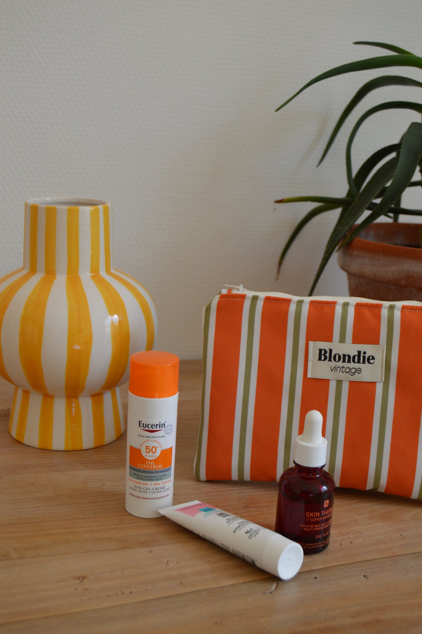 Moyenne pochette rayé orange