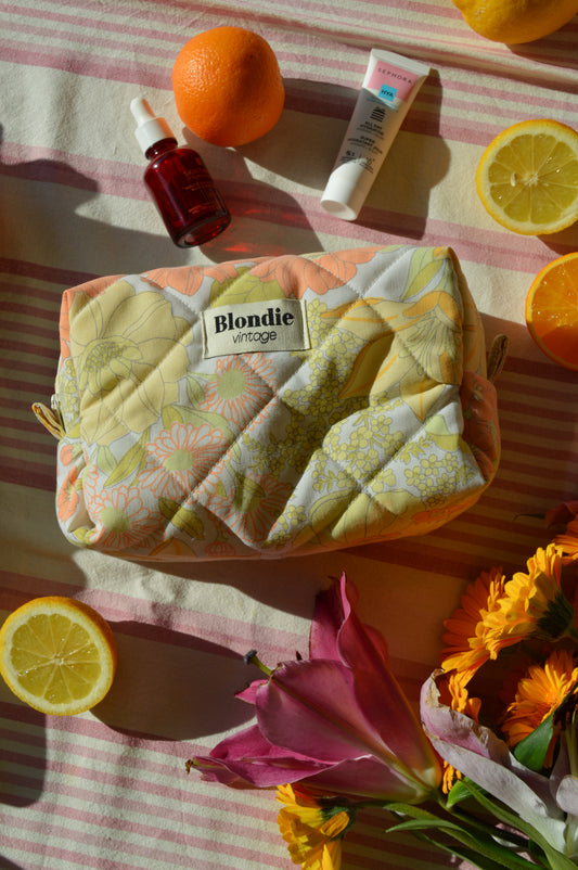 Trousse de toilette fleurs vintage orange