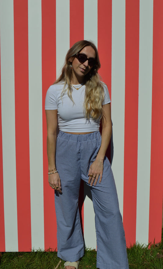Pantalon vichy bleu XS