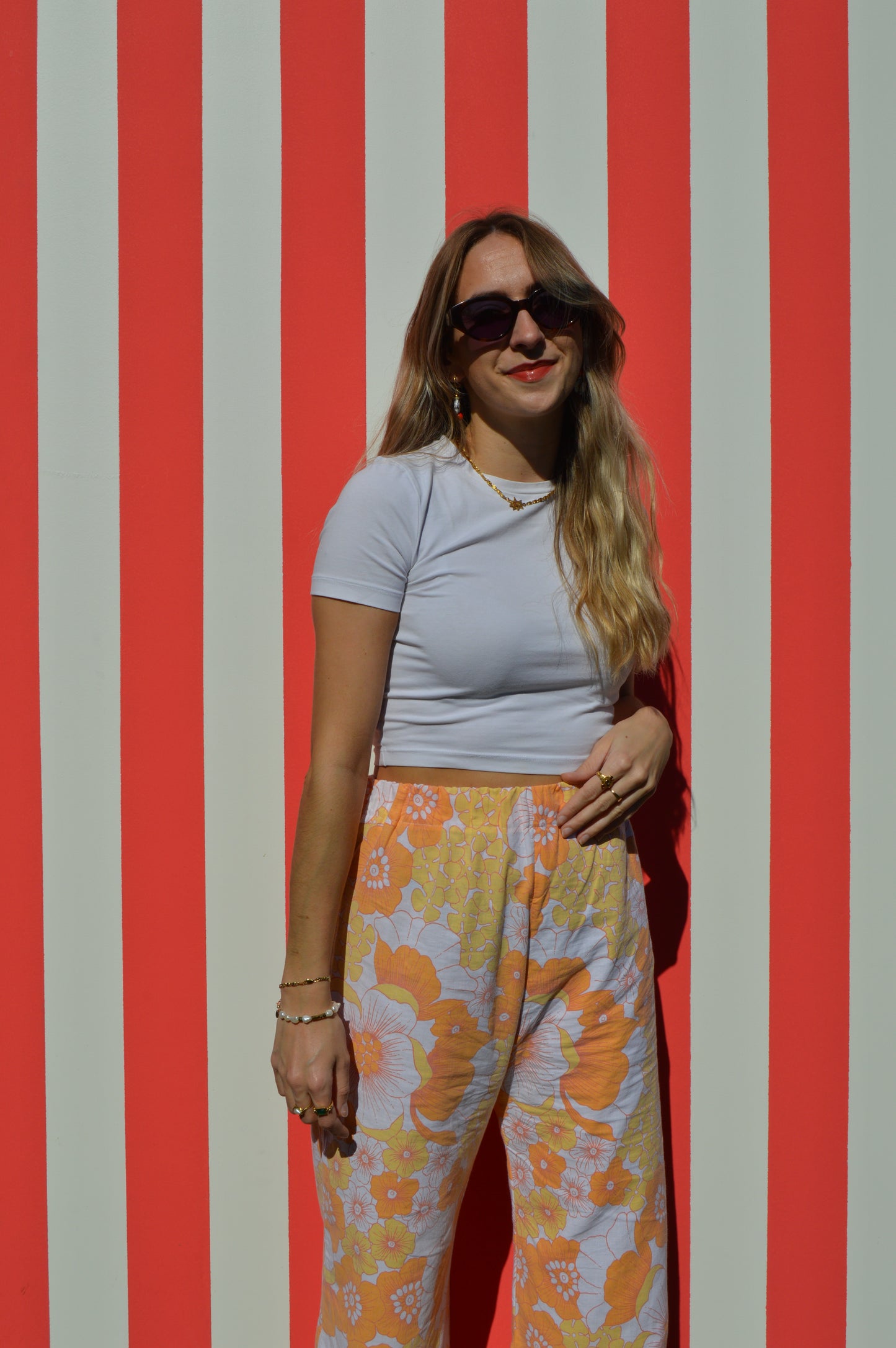 Pantalon à fleurs vintage orange