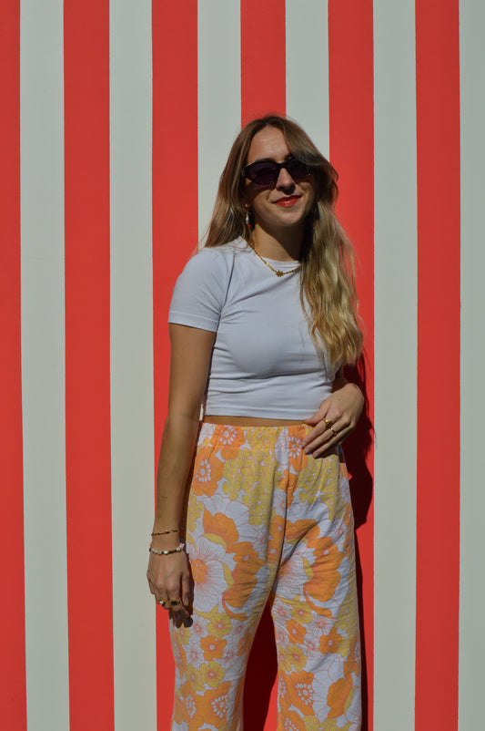 Pantalon à fleurs vintage orange