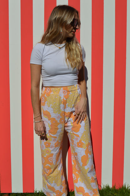 Pantalon à fleurs vintage orange