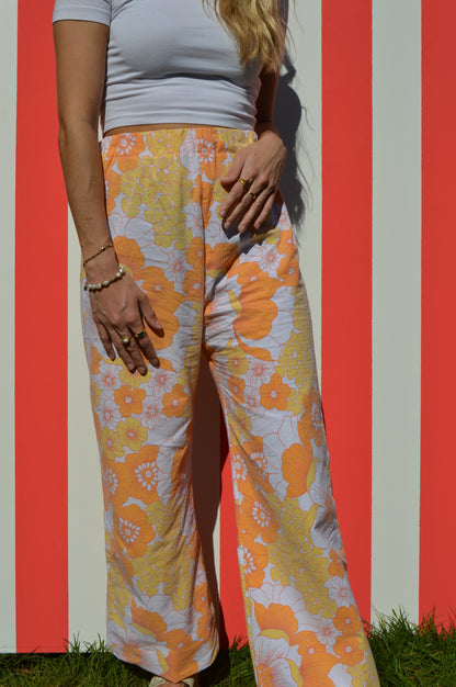 Pantalon à fleurs vintage orange