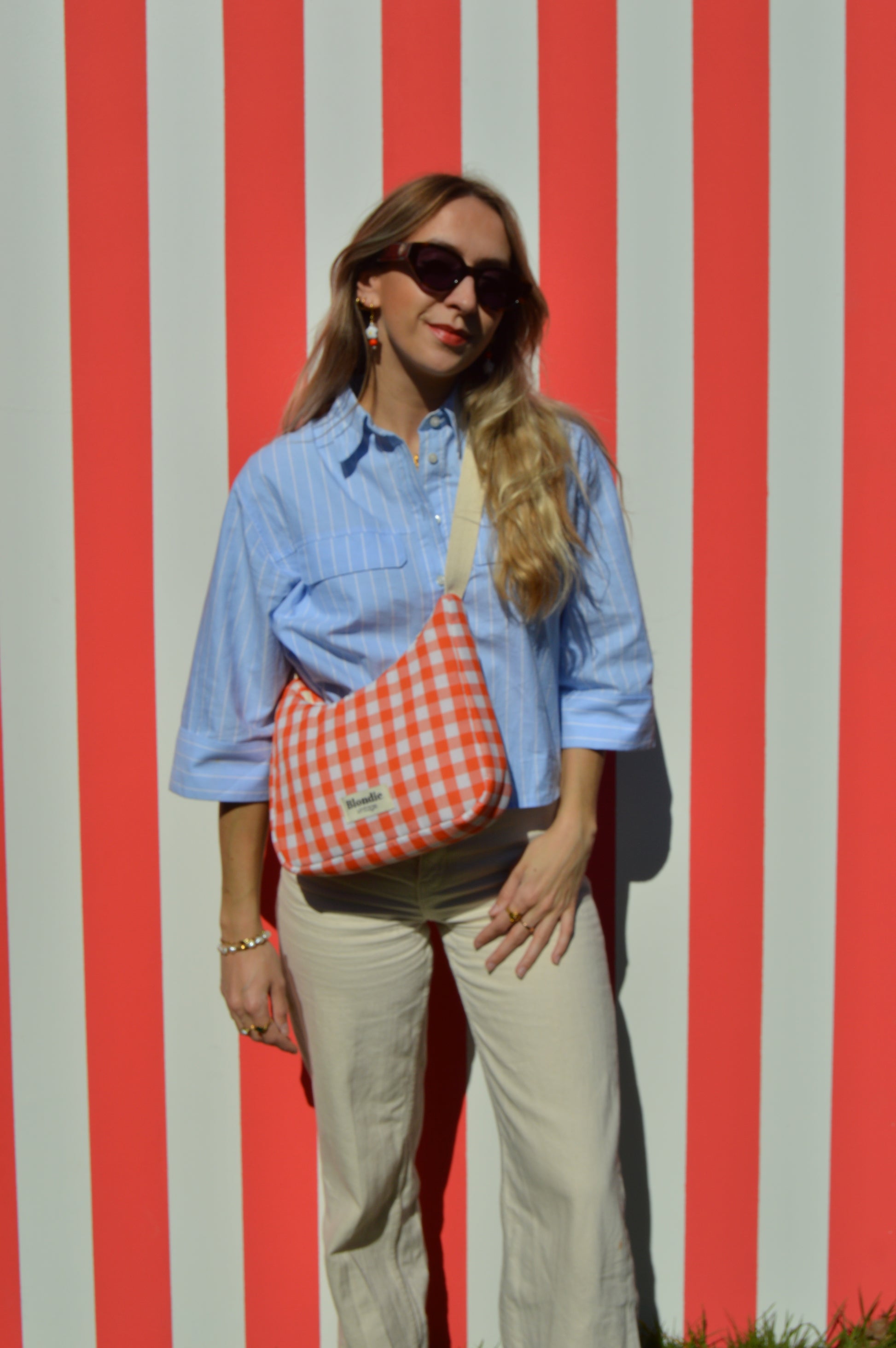 Sac upcyclé vichy orange fait à la main en France