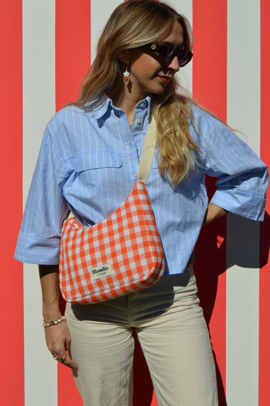 Sac upcyclé vichy orange fait à la main en France