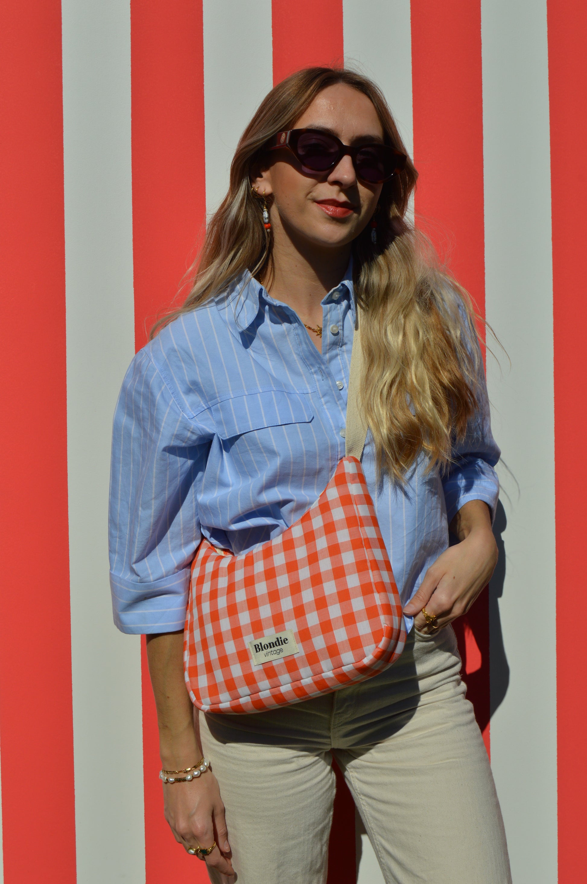 Sac upcyclé vichy orange fait à la main en France