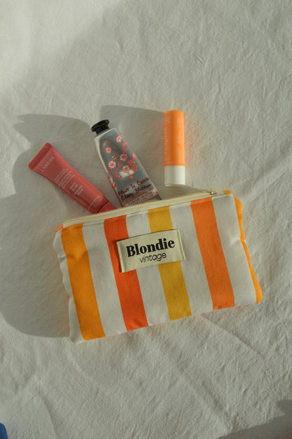 Mini Pochette rayé orange fabriqué à partir de tissus vintage mode durable mode responsable fabriqué à la main 