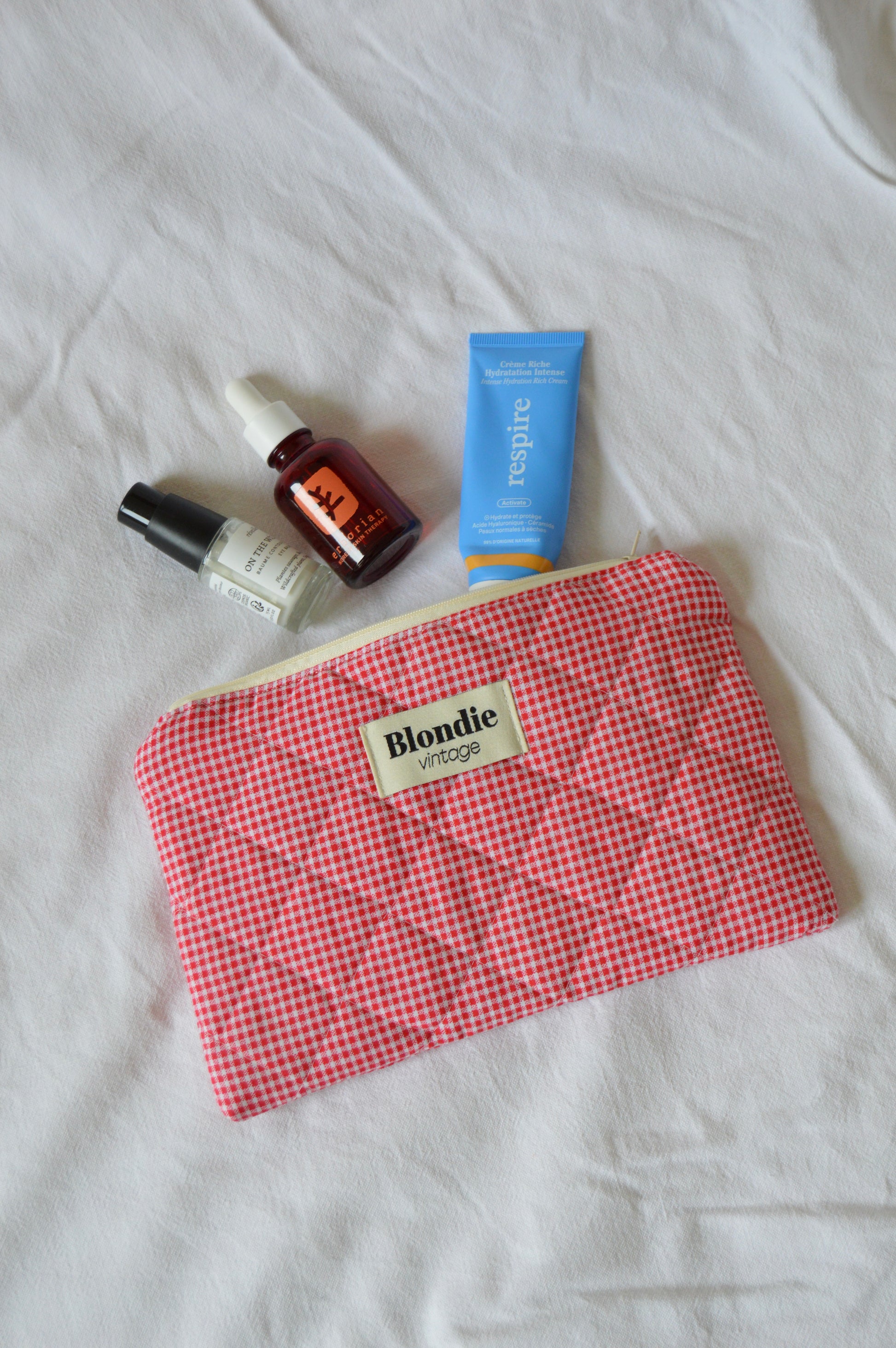 Pochette vichy rouge fabriqué à partir de tissus vintage mode durable mode responsable fabriqué à la main 