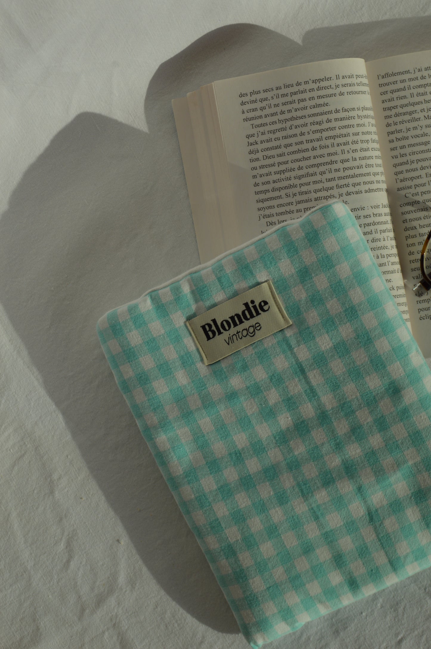 Housse de livre Vichy turquoise fabriqué à partir de tissu  vintage mode durable mode responsable fabriqué à la main