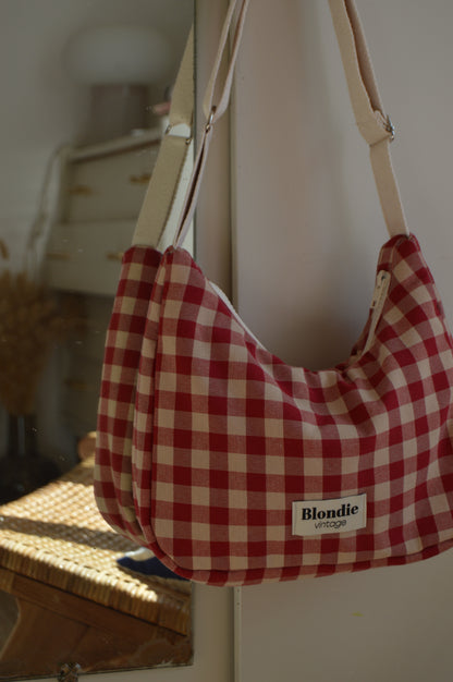 Sac crossbody vichy rose vintage fabriqué à partir de tissus vintage mode durable mode responsable fabriqué à la main 