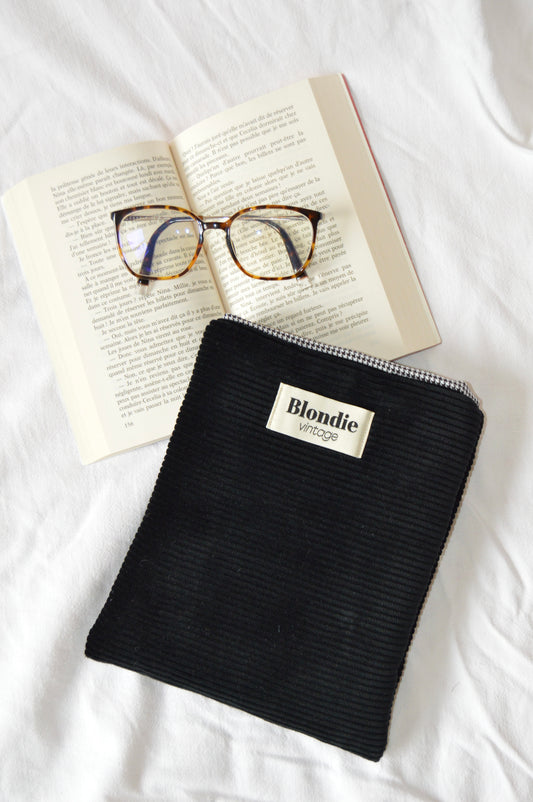 Housse de livre vichy noir fabriqué à partir de tissus vintage mode durable mode responsable fabriqué à la main 