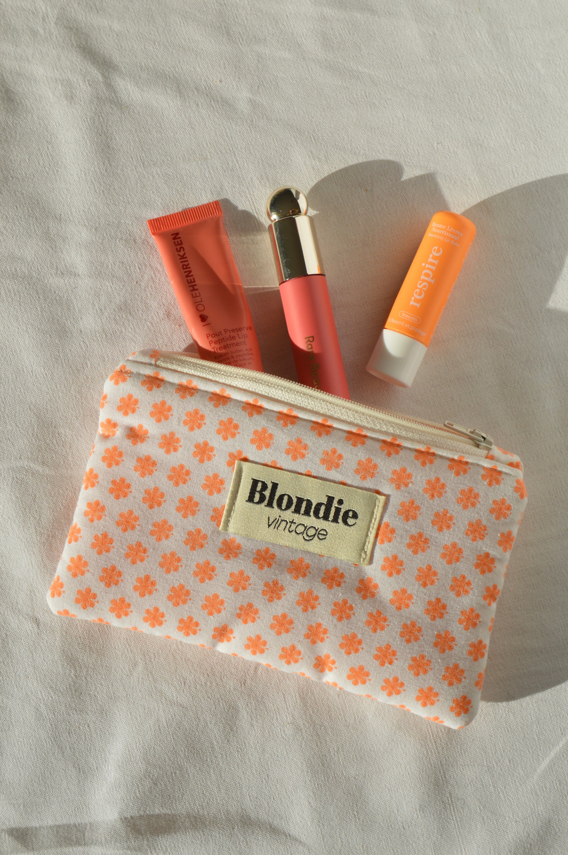 Mini Pochette à fleurs orange en tissu vintage upcyclé, faite main en France par Blondie vintage