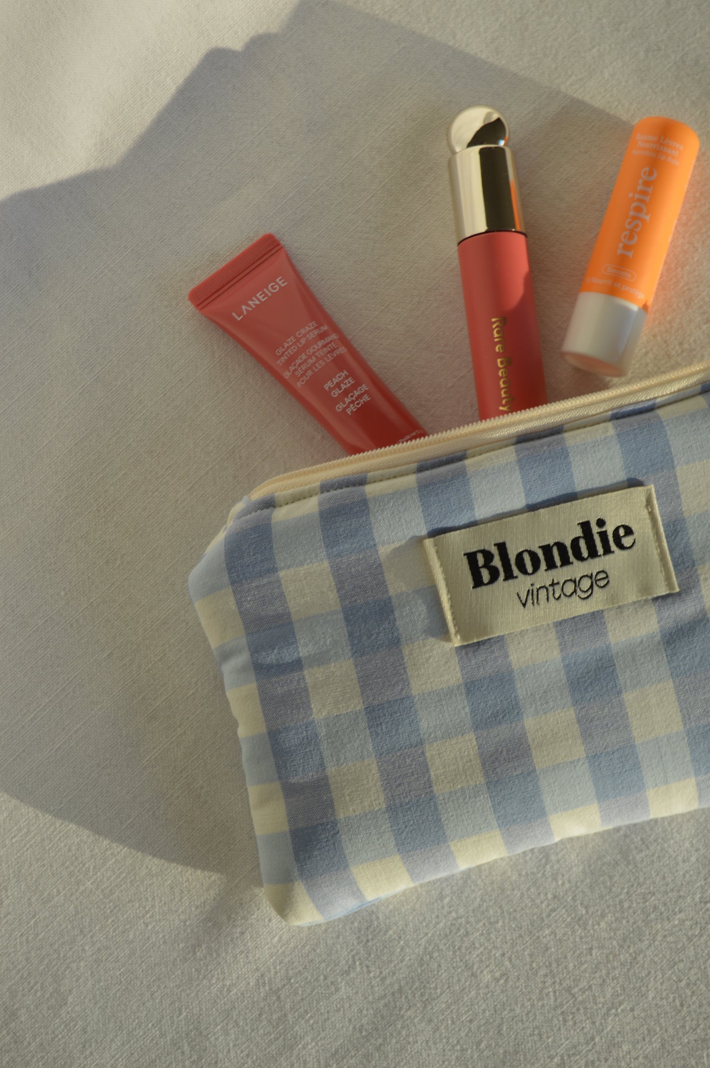 Mini Pochette Vichy bleu fabriqué à partir de tissus vintage mode durable mode responsable fabriqué à la main 