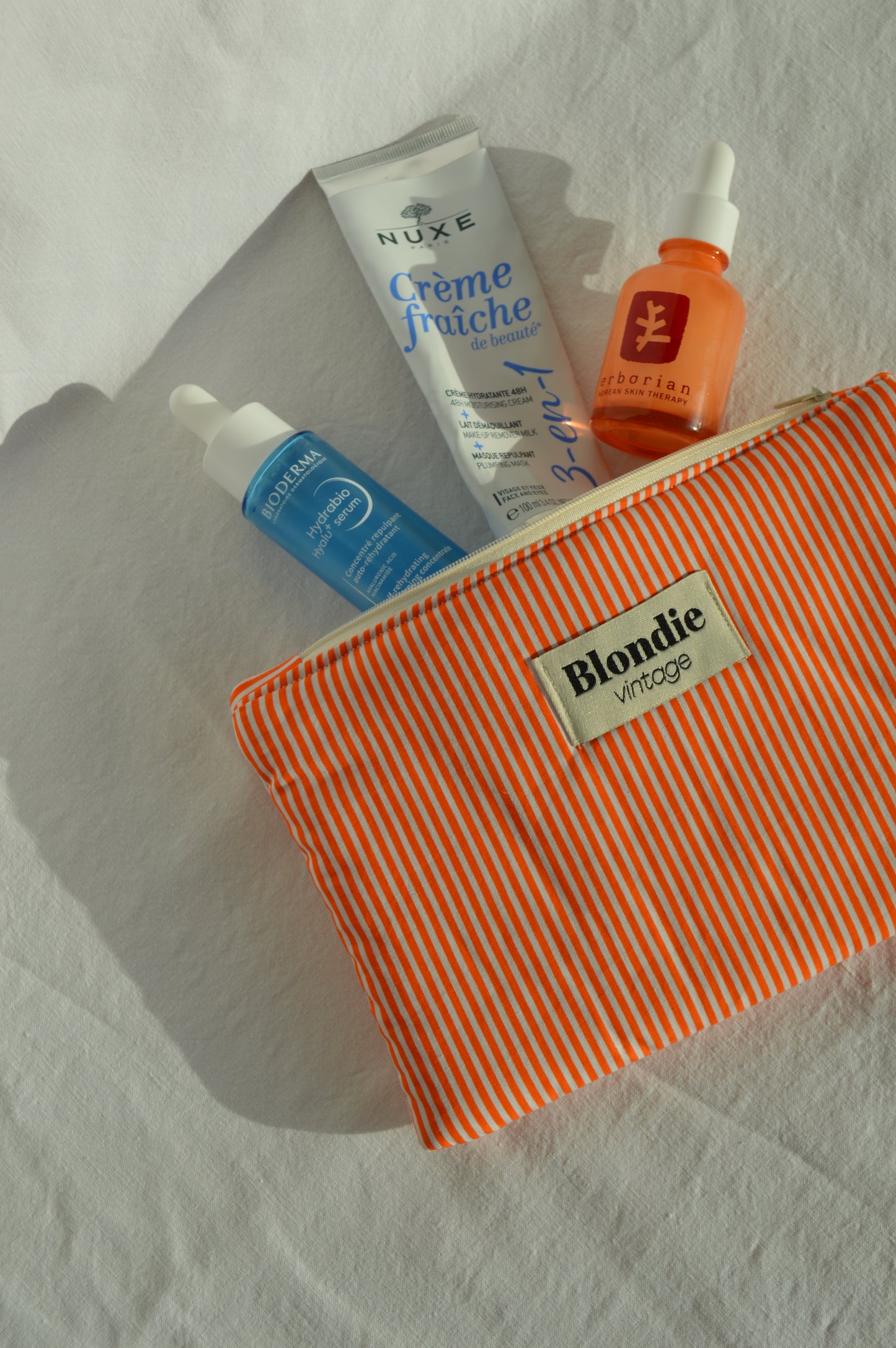Pochette rayé orange fabriqué à partir de tissus vintage mode durable mode responsable fabriqué à la main 