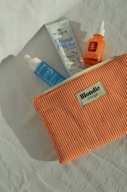Pochette rayé orange fabriqué à partir de tissus vintage mode durable mode responsable fabriqué à la main 