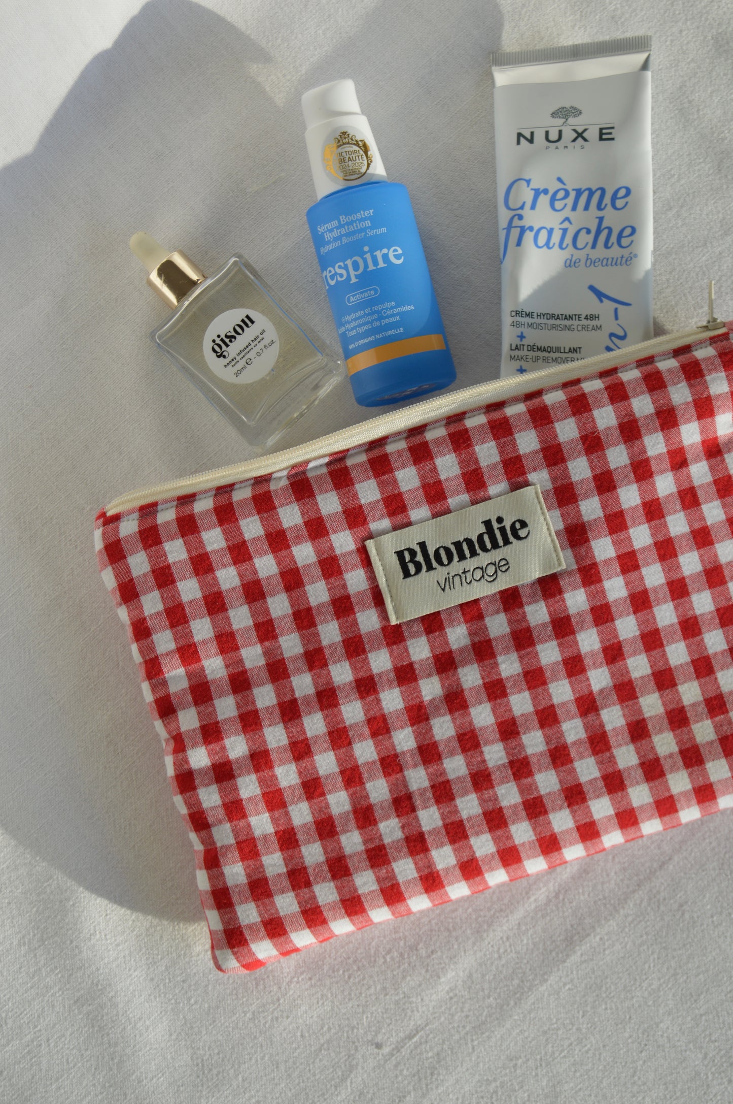 Moyenne pochette vichy rouge fabriqué à partir de tissu  vintage mode durable mode responsable fabriqué à la main