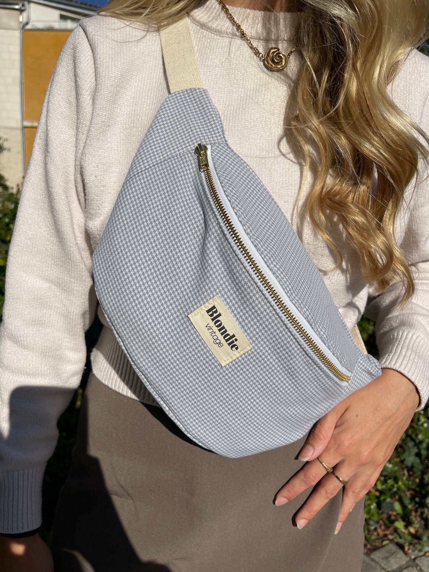 Sac banane pied de poule bleu