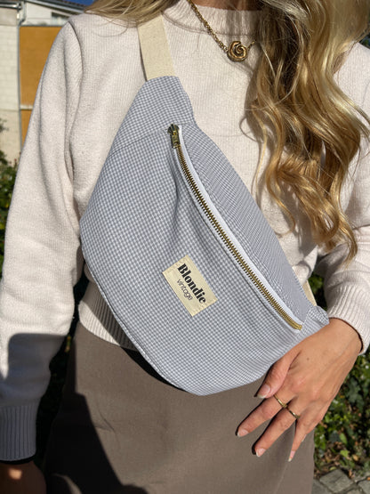 Sac banane pied de poule bleu