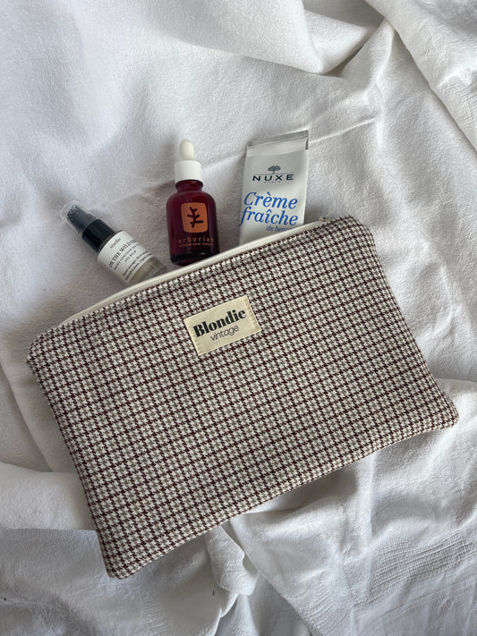 Grande pochette pied de poule marron