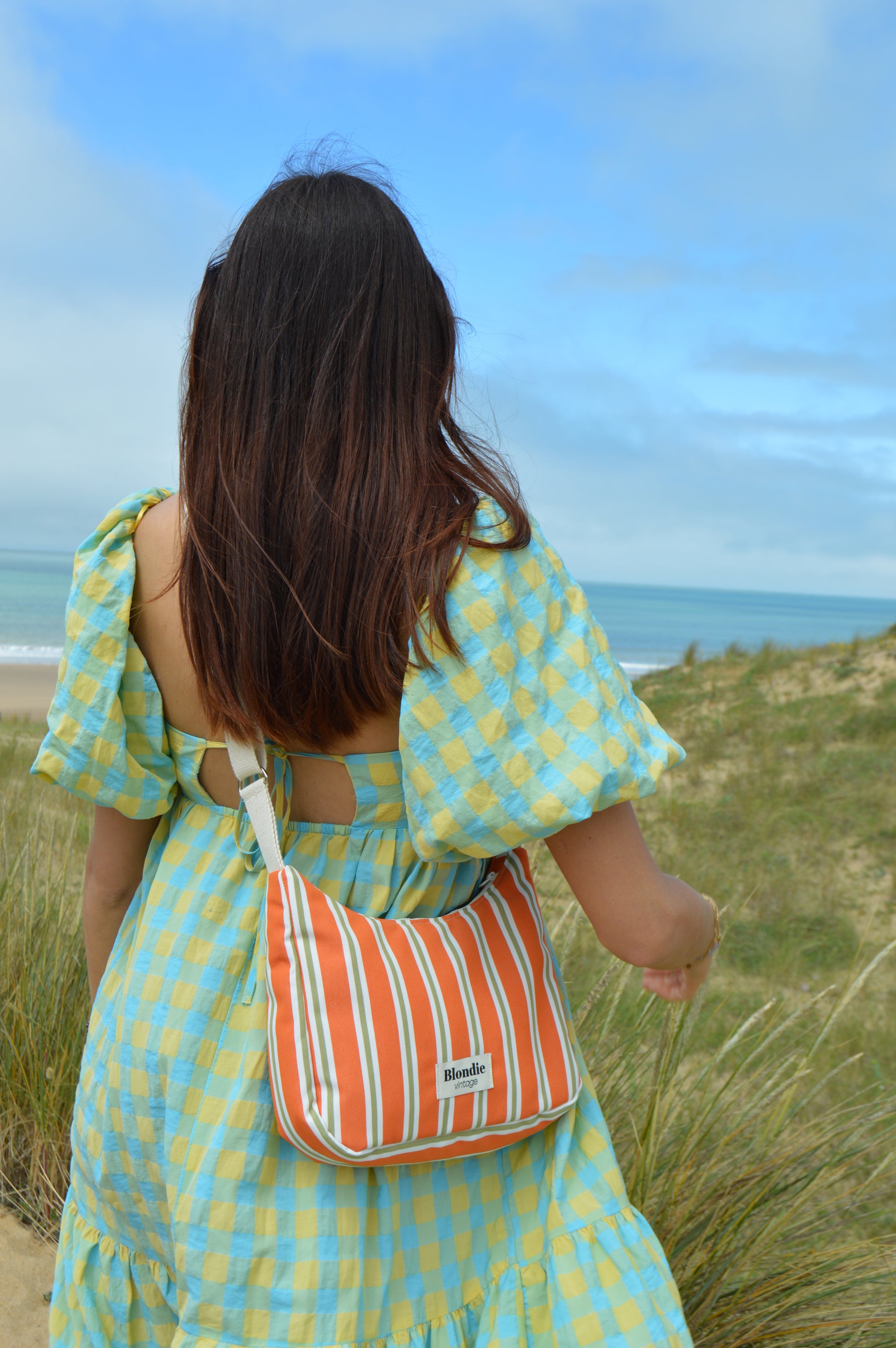 sac bandoulière fabriqué à la main à partir de tissus vintages rayé orange mode durable 