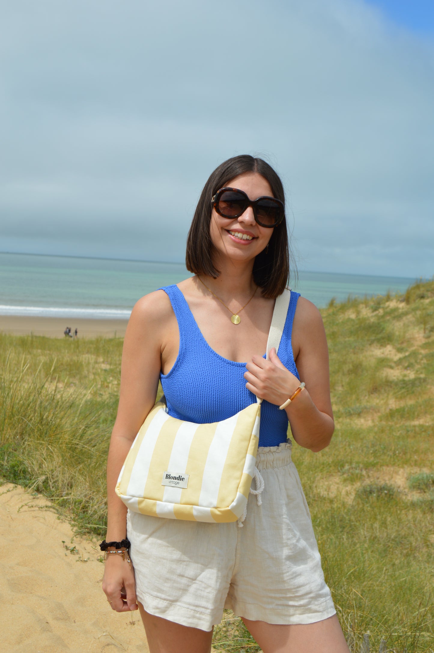 sac bandoulière rayé jaune fabriquée à la main à partir de tissus vintages upcyclés mode durable